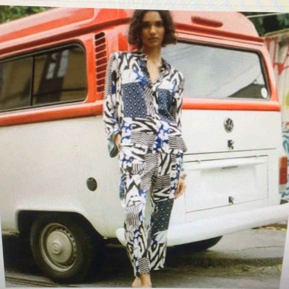 ZARA/NAVY, BLACK & CREAM-FLORAL CHEVRON WATERCOLOR LOUNGE SET